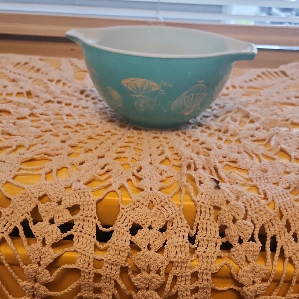 Vintage Blue Mixing Bowl with White Patterns